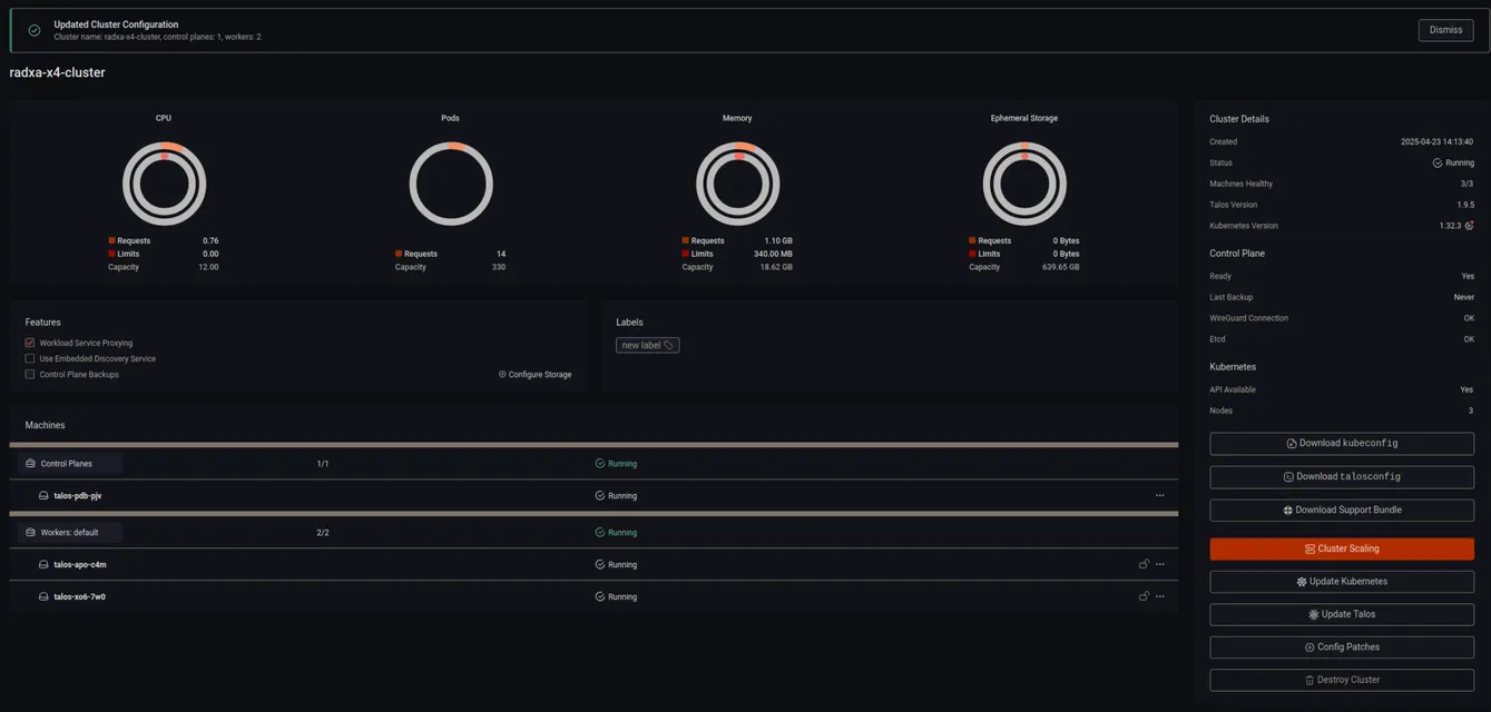The cluster overview with worker nodes.